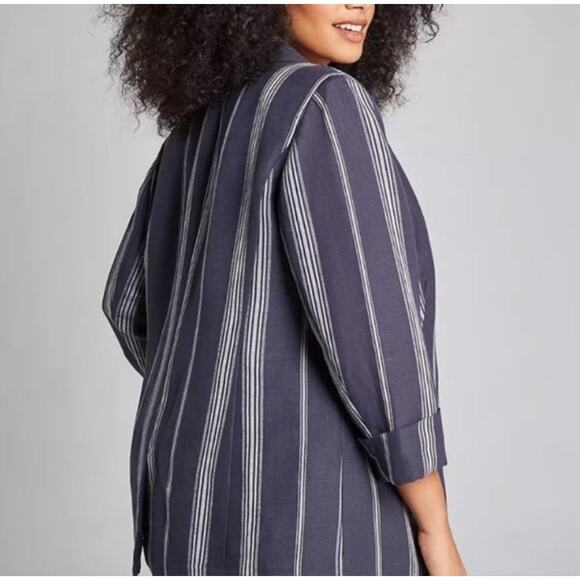 Lane Bryant Linen Blue Blazer Jacket Striped Women Size 22 New - Picture 3 of 10